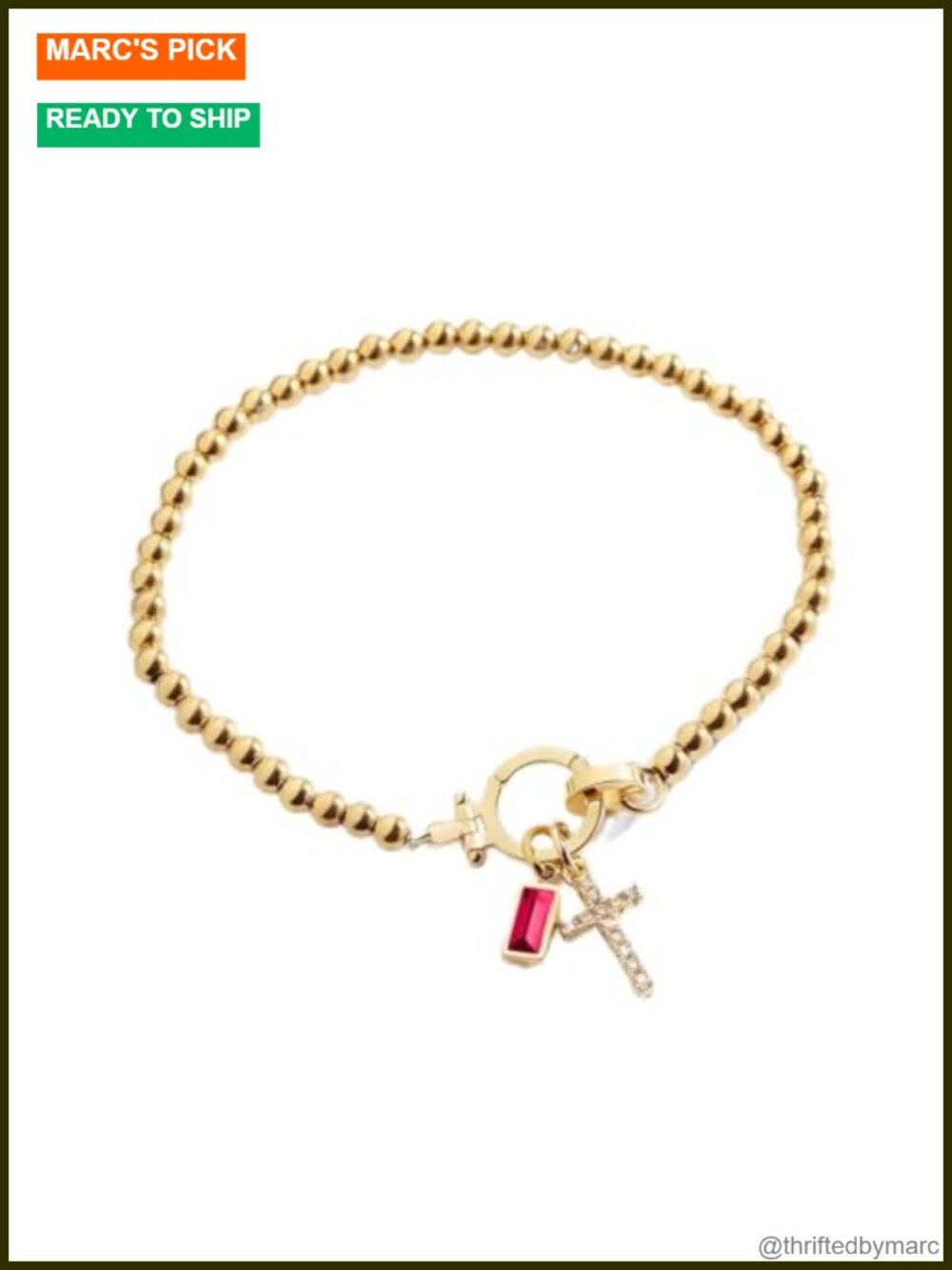 Mint & Lily Cross Charm Birthstone Stretch Bracelet 18K Gold PVD Stainless Steel